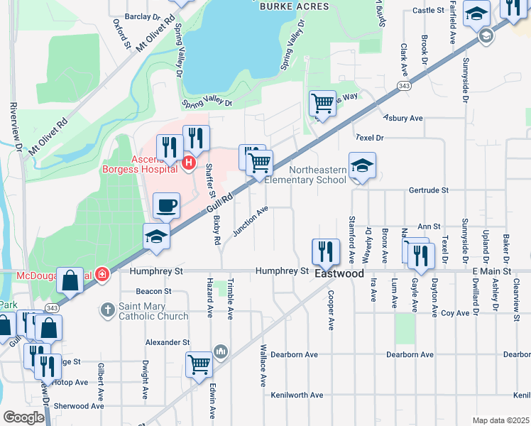 map of restaurants, bars, coffee shops, grocery stores, and more near 2004 Junction Avenue in Kalamazoo