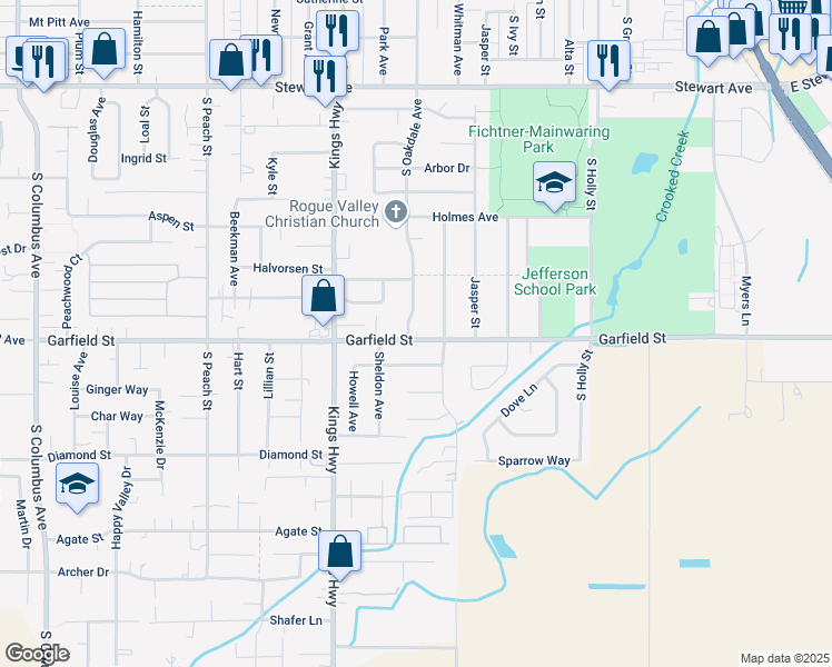 map of restaurants, bars, coffee shops, grocery stores, and more near 560 Garfield Street in Medford