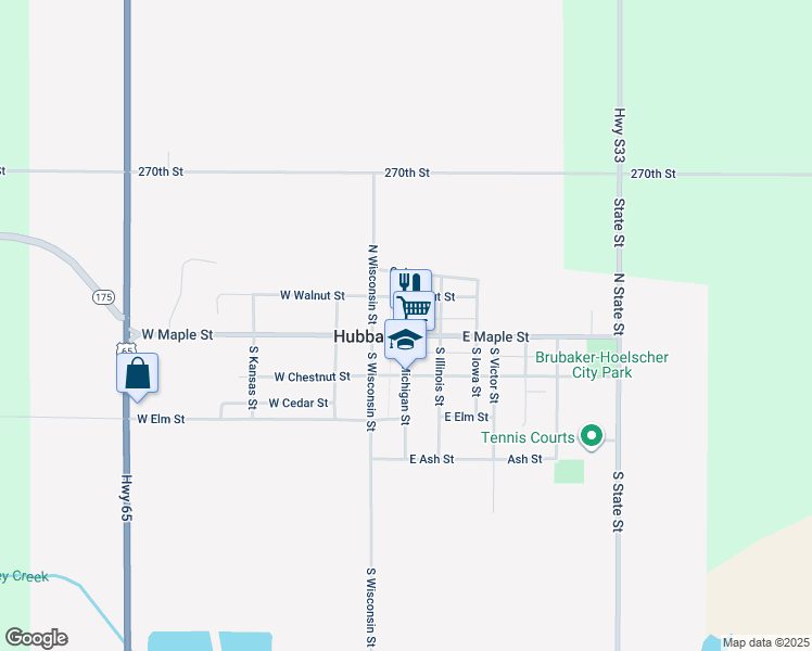 map of restaurants, bars, coffee shops, grocery stores, and more near 125 North Michigan Street in Hubbard