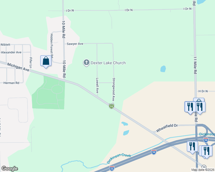 map of restaurants, bars, coffee shops, grocery stores, and more near 126 Grant Terrace in Battle Creek