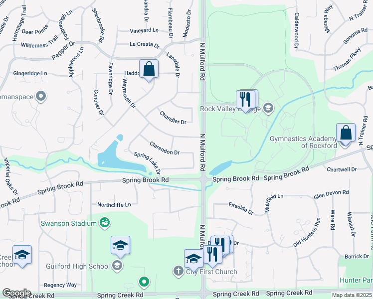 map of restaurants, bars, coffee shops, grocery stores, and more near 5924 Clarendon Drive in Rockford