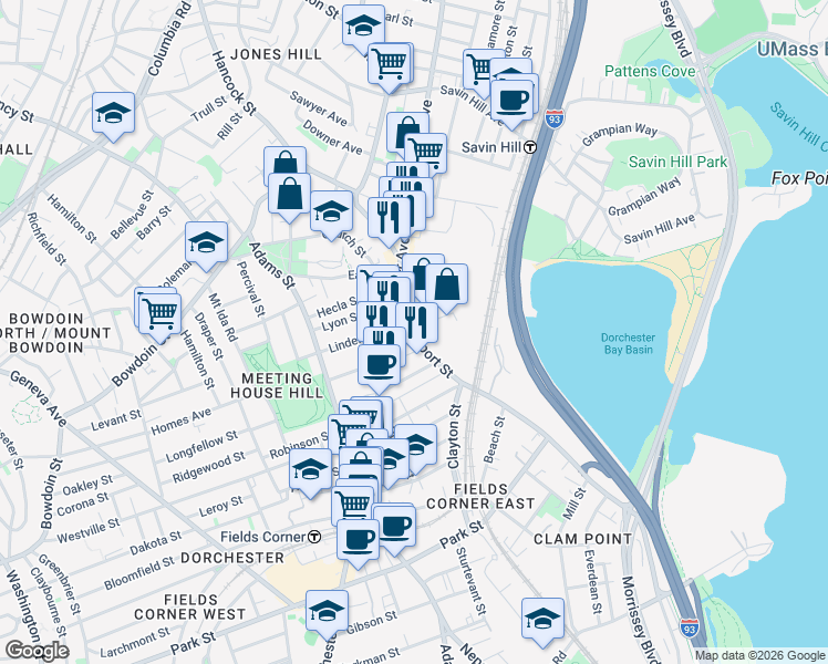 map of restaurants, bars, coffee shops, grocery stores, and more near 5 Linden Street in Boston