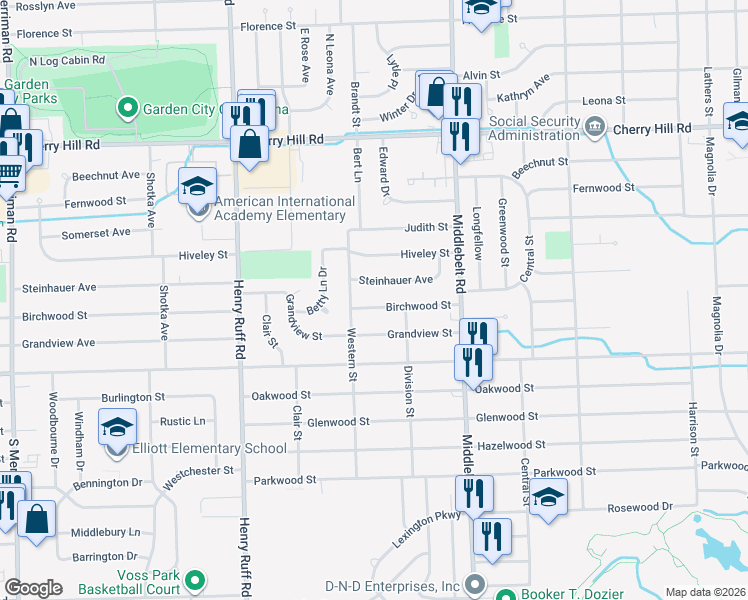 map of restaurants, bars, coffee shops, grocery stores, and more near 29700 Birchwood Street in Inkster
