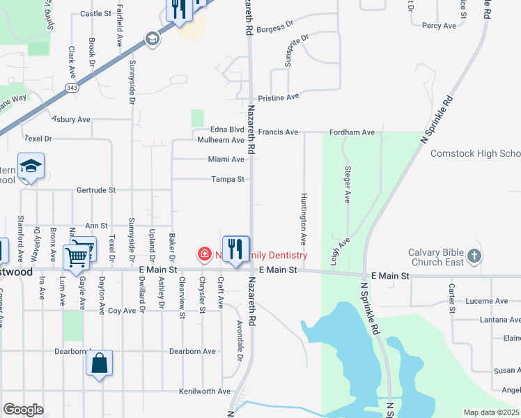 map of restaurants, bars, coffee shops, grocery stores, and more near 1506 Nazareth Road in Kalamazoo