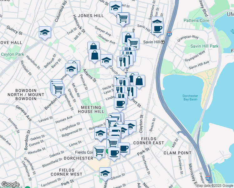 map of restaurants, bars, coffee shops, grocery stores, and more near 39 Linden Street in Boston