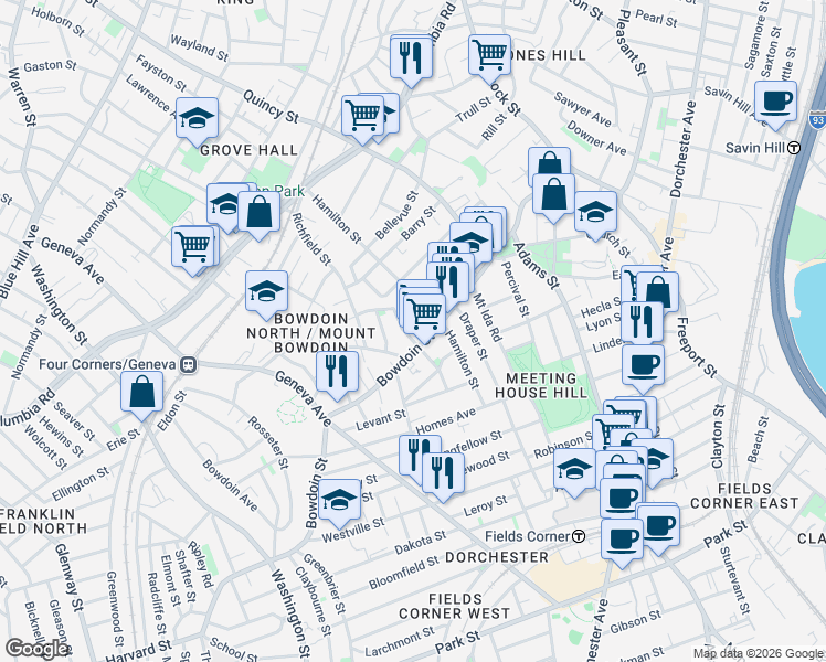 map of restaurants, bars, coffee shops, grocery stores, and more near in Boston