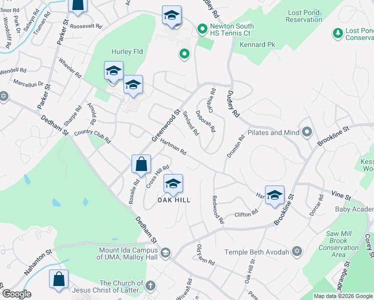 map of restaurants, bars, coffee shops, grocery stores, and more near 138 Hartman Road in Newton