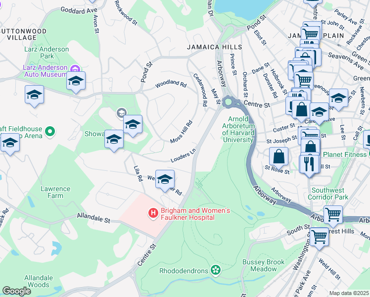 map of restaurants, bars, coffee shops, grocery stores, and more near 7 Louders Lane in Boston