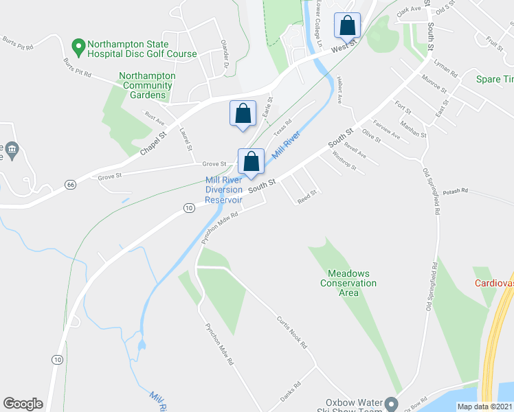 map of restaurants, bars, coffee shops, grocery stores, and more near 15 South Park Terrace in Northampton