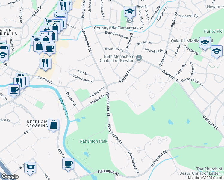 map of restaurants, bars, coffee shops, grocery stores, and more near 14 Stephen Place in Newton