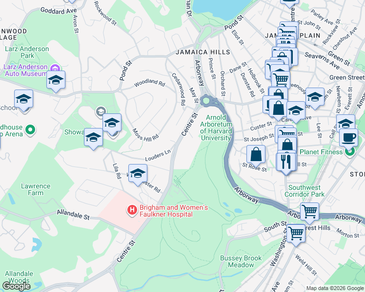 map of restaurants, bars, coffee shops, grocery stores, and more near 1010 Centre Street in Boston