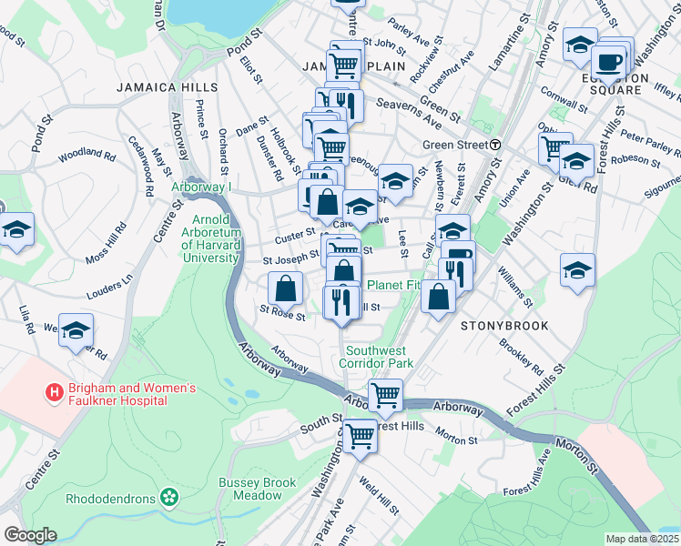map of restaurants, bars, coffee shops, grocery stores, and more near in Boston