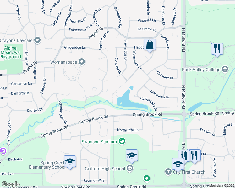 map of restaurants, bars, coffee shops, grocery stores, and more near 3223 Montlake Drive in Rockford
