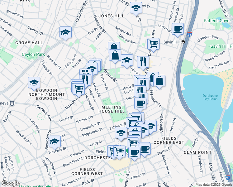 map of restaurants, bars, coffee shops, grocery stores, and more near 20 Juliette Street in Boston