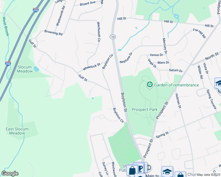 map of restaurants, bars, coffee shops, grocery stores, and more near 78 Boylston Circle in Shrewsbury