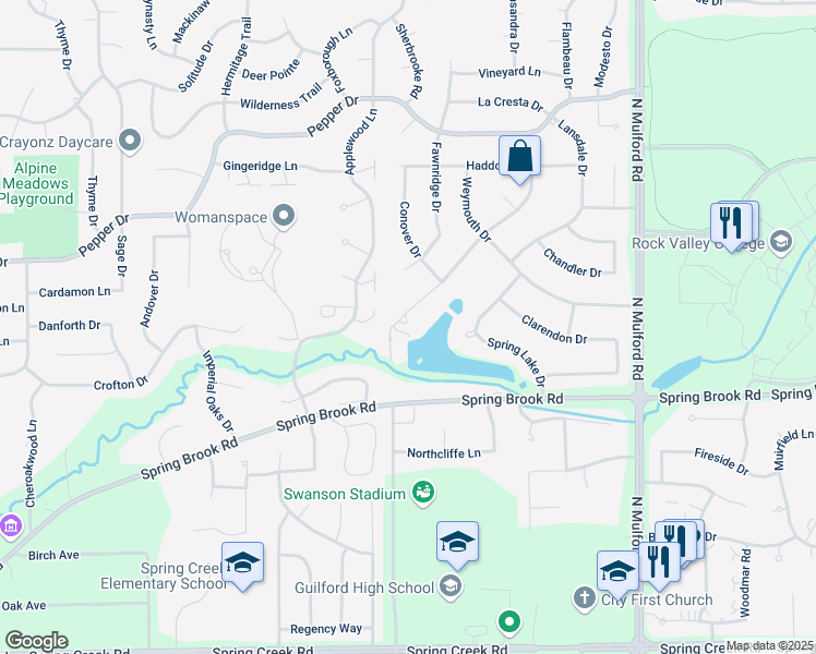 map of restaurants, bars, coffee shops, grocery stores, and more near 3223 Montlake Drive in Rockford