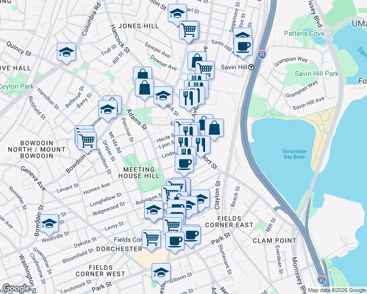 map of restaurants, bars, coffee shops, grocery stores, and more near 29 Linden Street in Boston