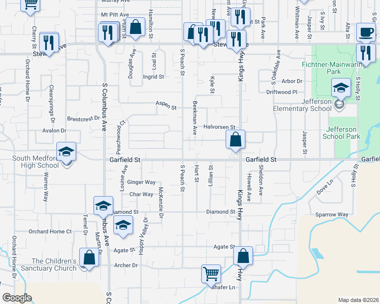 map of restaurants, bars, coffee shops, grocery stores, and more near 871 Marshall Avenue in Medford