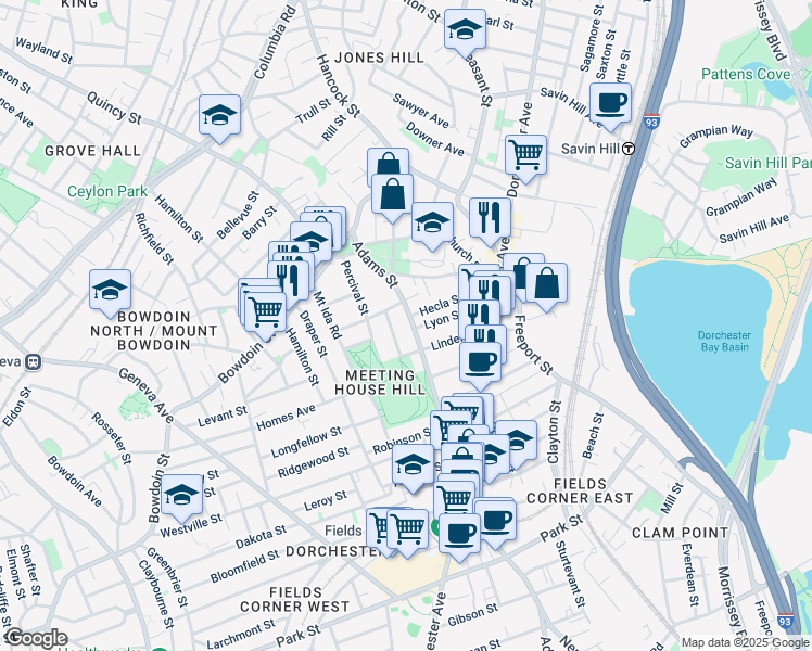 map of restaurants, bars, coffee shops, grocery stores, and more near 20 Juliette Street in Boston
