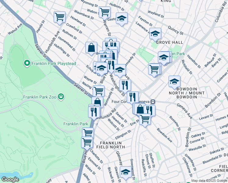 map of restaurants, bars, coffee shops, grocery stores, and more near in Boston