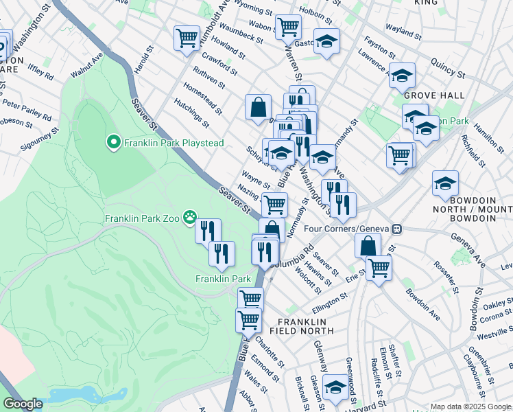 map of restaurants, bars, coffee shops, grocery stores, and more near in Boston