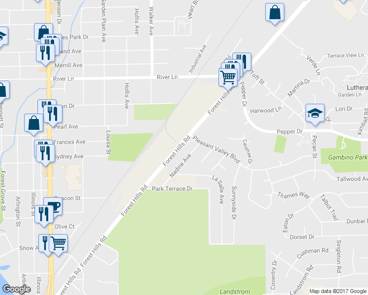 map of restaurants, bars, coffee shops, grocery stores, and more near 5515 Forest Hills Road in Rockford