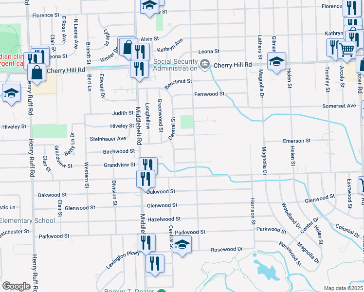 map of restaurants, bars, coffee shops, grocery stores, and more near 28960 Birchwood in Inkster