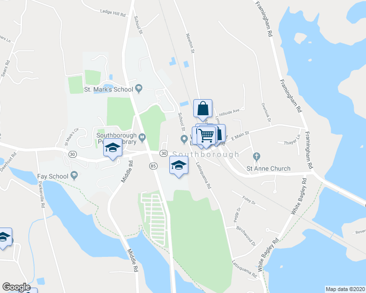 map of restaurants, bars, coffee shops, grocery stores, and more near 11 Main Street in Southborough