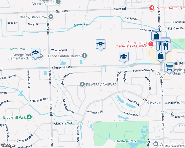 map of restaurants, bars, coffee shops, grocery stores, and more near 46473 Mornington Road in Canton