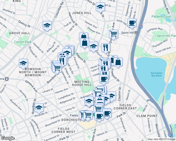 map of restaurants, bars, coffee shops, grocery stores, and more near 20 Juliette Street in Boston
