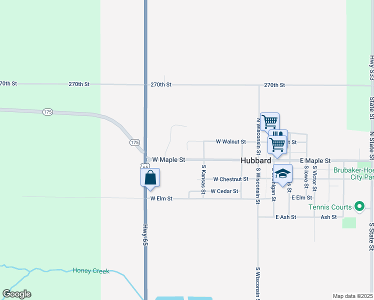 map of restaurants, bars, coffee shops, grocery stores, and more near 101 Nebraska Street in Hubbard