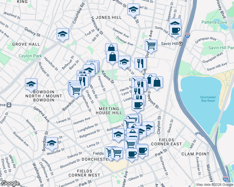 map of restaurants, bars, coffee shops, grocery stores, and more near 20 Juliette Street in Boston