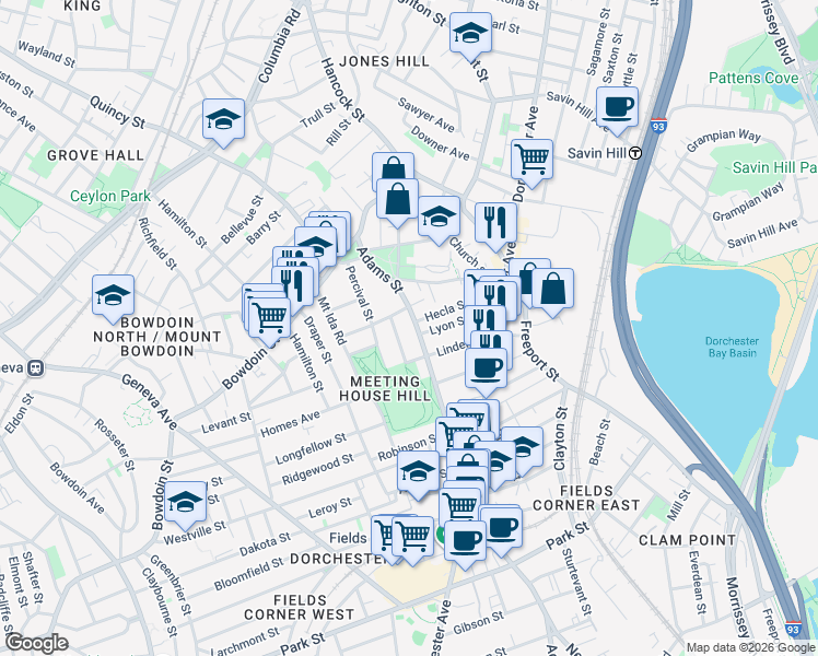 map of restaurants, bars, coffee shops, grocery stores, and more near 20 Juliette Street in Boston