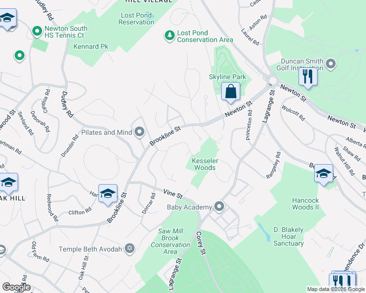 map of restaurants, bars, coffee shops, grocery stores, and more near 144 Harwich Road in Newton