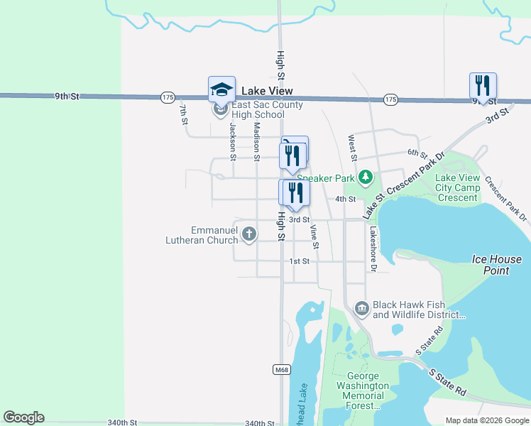 map of restaurants, bars, coffee shops, grocery stores, and more near 300-398 3rd Street in Lake View
