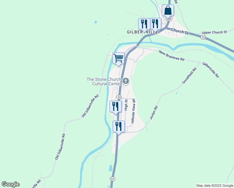 map of restaurants, bars, coffee shops, grocery stores, and more near 268-A Main Street in Hardwick