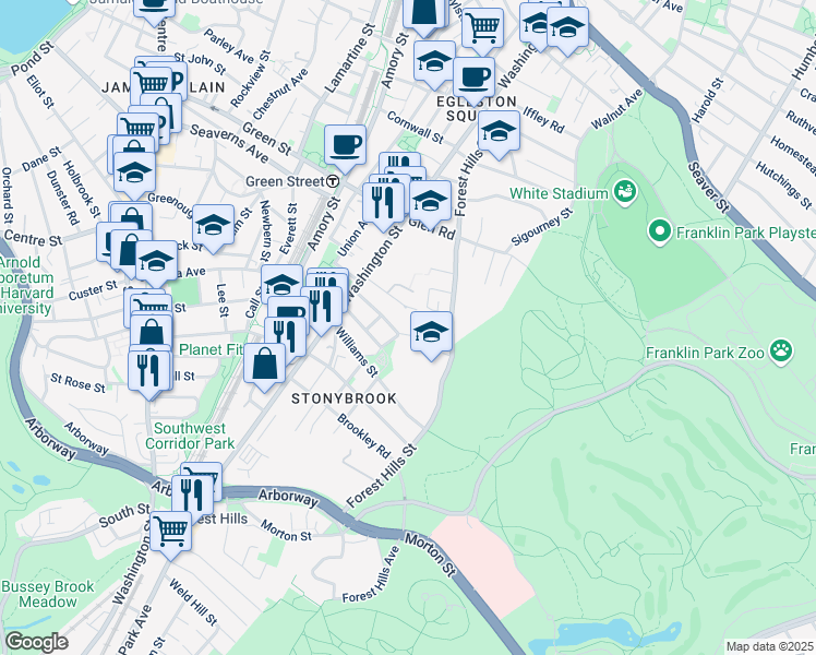 map of restaurants, bars, coffee shops, grocery stores, and more near 56 Kenton Road in Boston