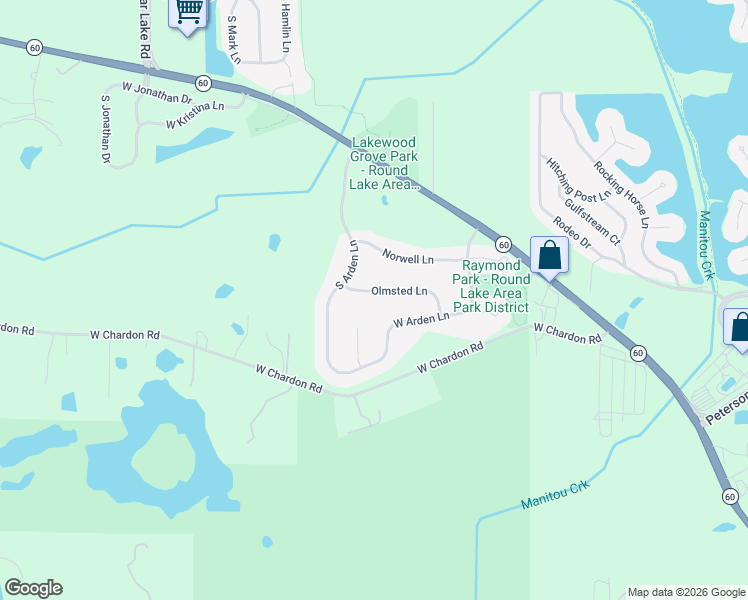 map of restaurants, bars, coffee shops, grocery stores, and more near 285 Olmsted Lane in Round Lake