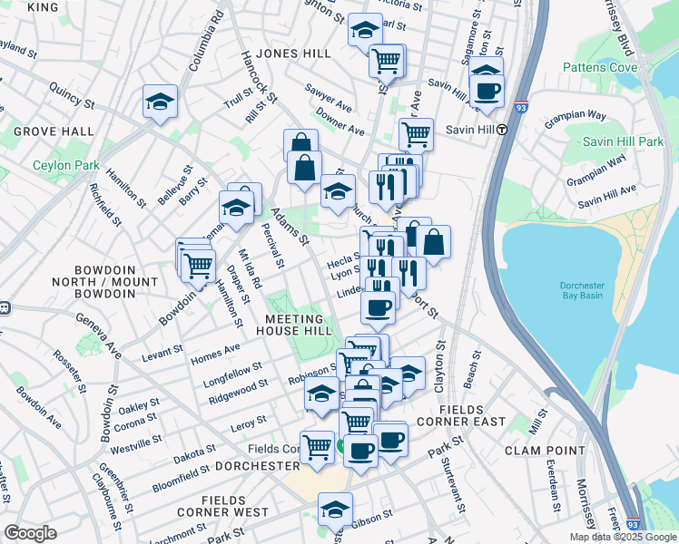 map of restaurants, bars, coffee shops, grocery stores, and more near 42 Lyon Street in Boston