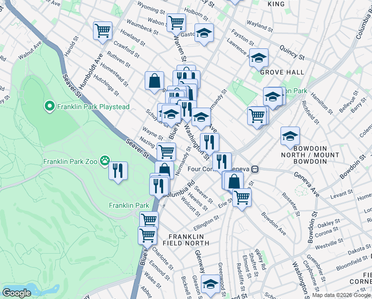 map of restaurants, bars, coffee shops, grocery stores, and more near 51 Pasadena Road in Boston