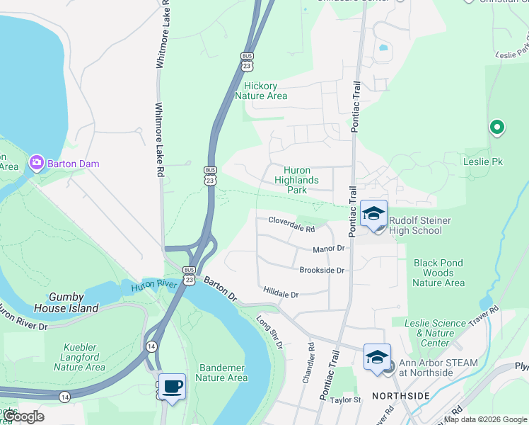 map of restaurants, bars, coffee shops, grocery stores, and more near 314 Cloverdale Street in Ann Arbor