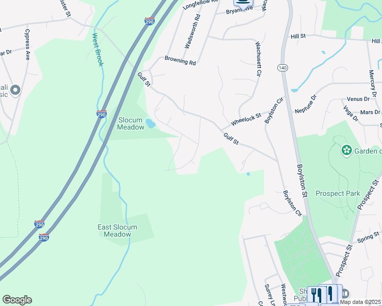 map of restaurants, bars, coffee shops, grocery stores, and more near 20 Slocum Meadow Lane in Shrewsbury