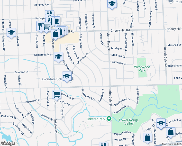 map of restaurants, bars, coffee shops, grocery stores, and more near 818 Fairwood Street in Inkster