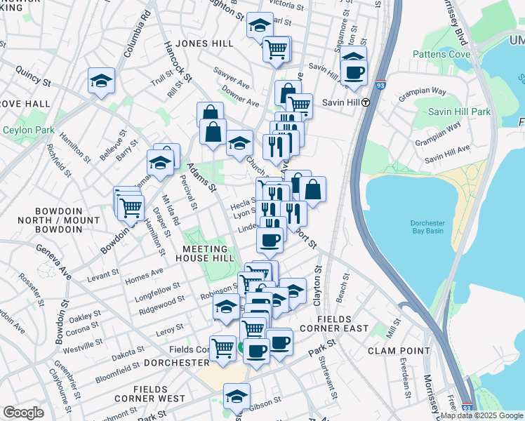map of restaurants, bars, coffee shops, grocery stores, and more near 39 Linden Street in Boston