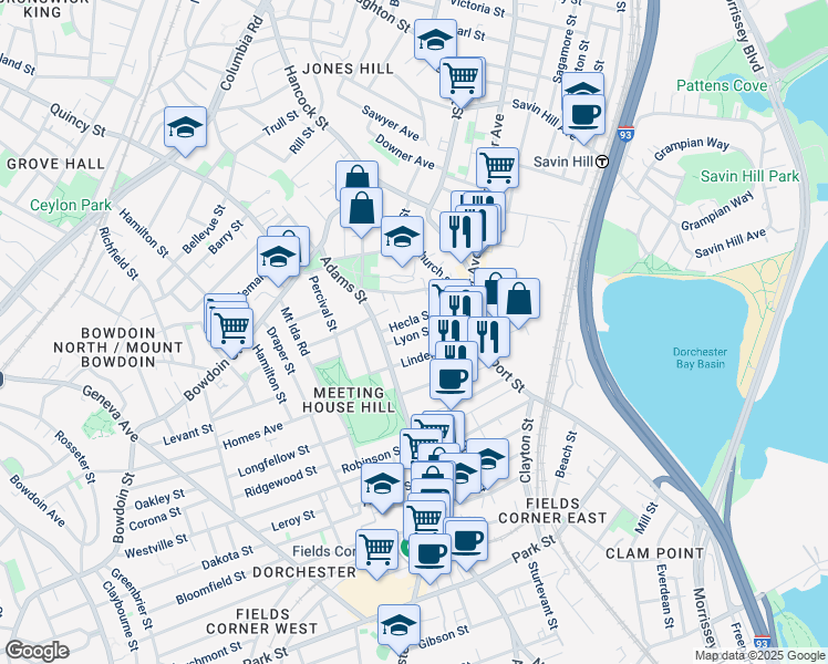 map of restaurants, bars, coffee shops, grocery stores, and more near 42 Lyon Street in Boston