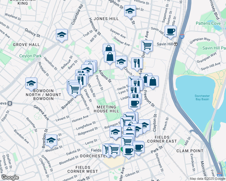 map of restaurants, bars, coffee shops, grocery stores, and more near 20 Juliette Street in Boston