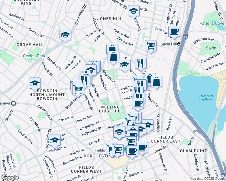 map of restaurants, bars, coffee shops, grocery stores, and more near 20 Juliette Street in Boston