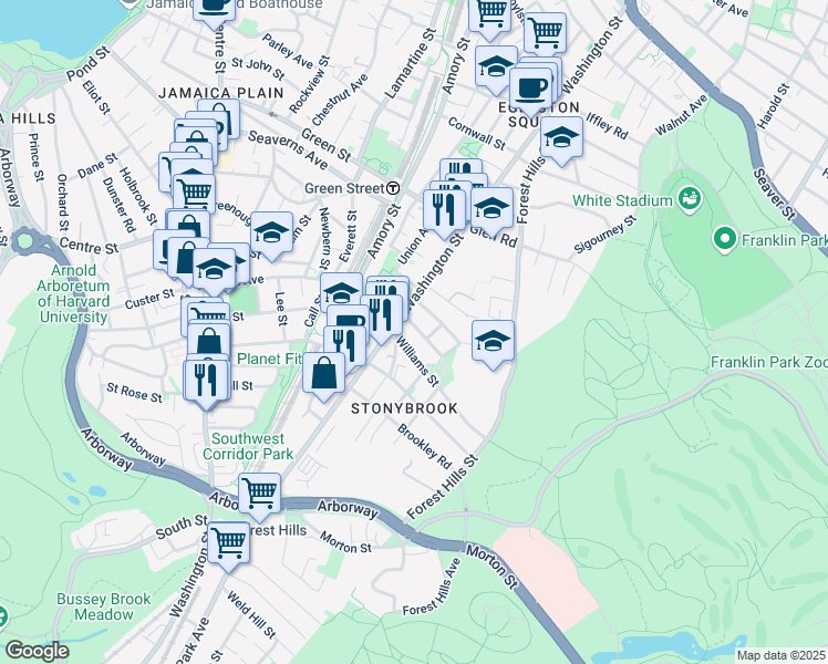 map of restaurants, bars, coffee shops, grocery stores, and more near 25 Gartland Street in Boston