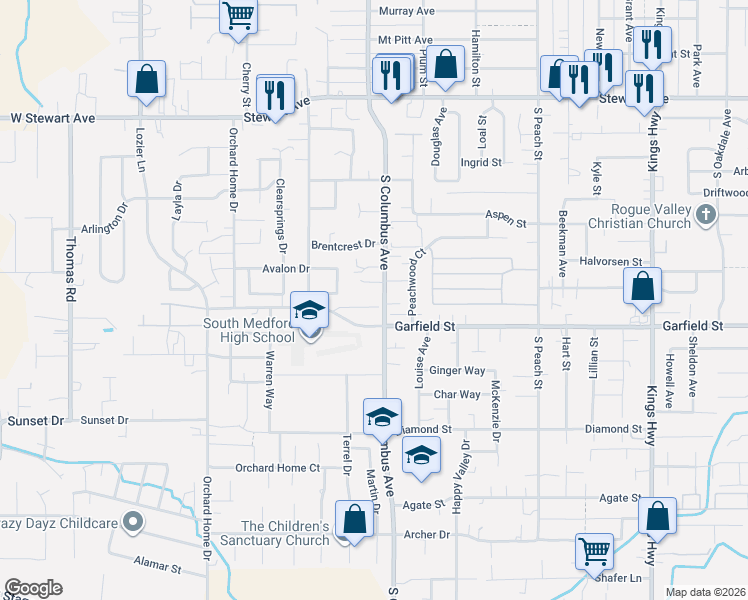 map of restaurants, bars, coffee shops, grocery stores, and more near 1364 Garfield Street in Medford