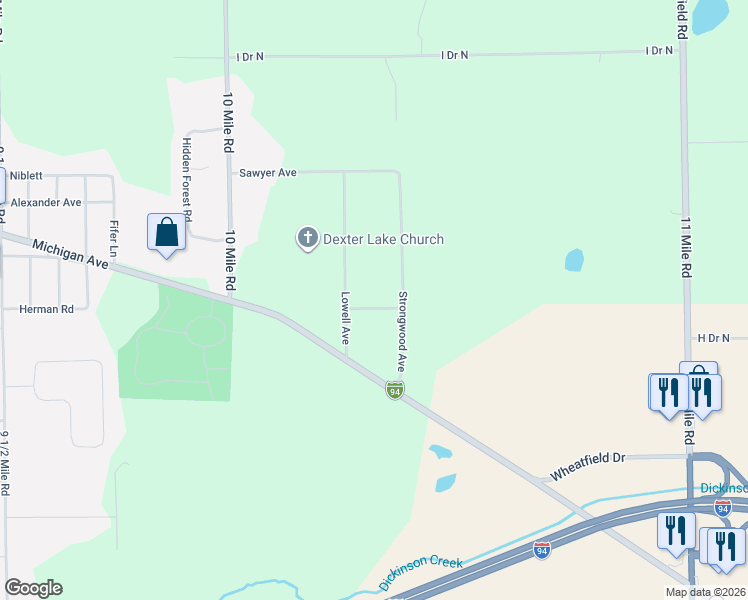 map of restaurants, bars, coffee shops, grocery stores, and more near 126 Grant Terrace in Battle Creek